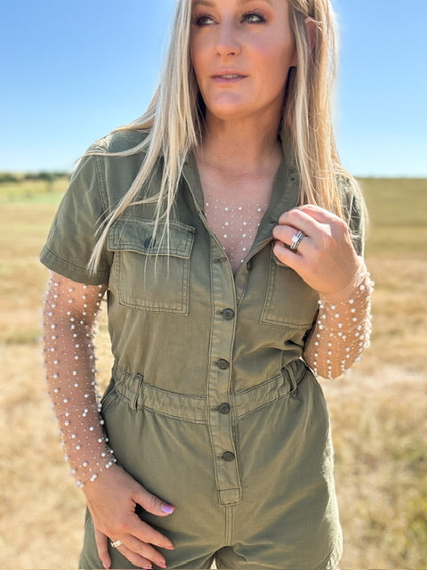 The Golden Hour Pearl Embellished Layering Top