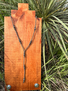 The Reagan Faux Silver Pearl Lariat Necklace