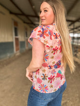 The Ella Pink Floral Flutter Top