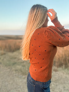 The Caroline Bronze Polka Dot Sweater