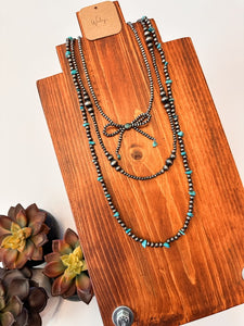 The Faux Beau Tie Silver Pearl and Turquoise Necklace