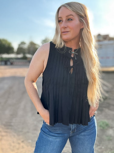 The Miles Front Tie Pleated Blouse