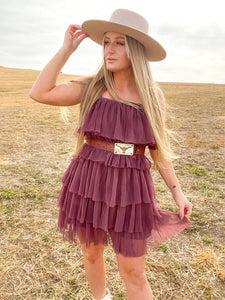 The Ruffle Your Feathers Tulle Mini Dress - Plum