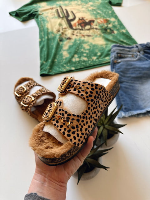The Luka Leopard Gold Buckle Sandals