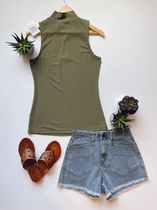 The Wanderlust Cut-Out Tank - Olive