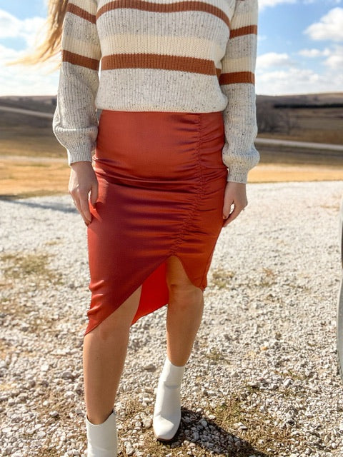 The Terracotta Cinched Satin Skirt