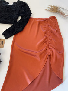 The Terracotta Cinched Satin Skirt