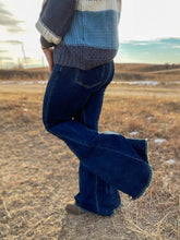 Ladies Asymmetrical Dark Wash Bell Bottom Jeans