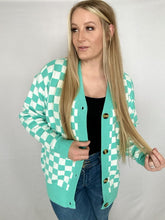 Tickle Me Turquoise Checkered Cardigan