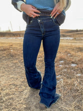 Ladies Asymmetrical Dark Wash Bell Bottom Jeans