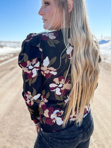 Waiting For The Weekend Floral Puff Sleeve Sweater