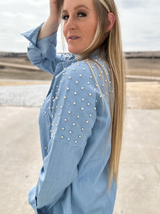 The Catching Feelings Chambray Studded Top