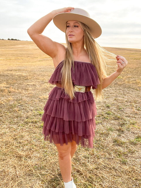 The Ruffle Your Feathers Tulle Mini Dress - Plum