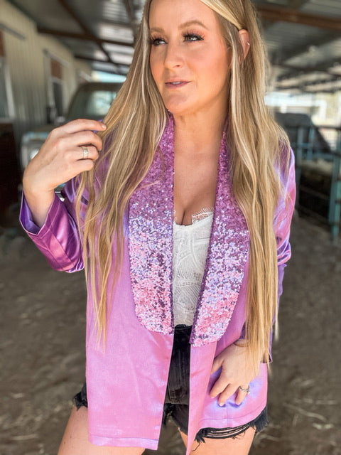 The Electric Lavender Satin Sequin Blazer